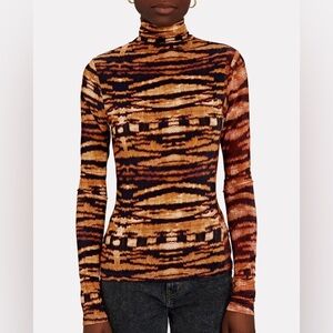 ULLA JOHNSON - Aurelia Tigers Eye Mesh Turtleneck Top Size: M